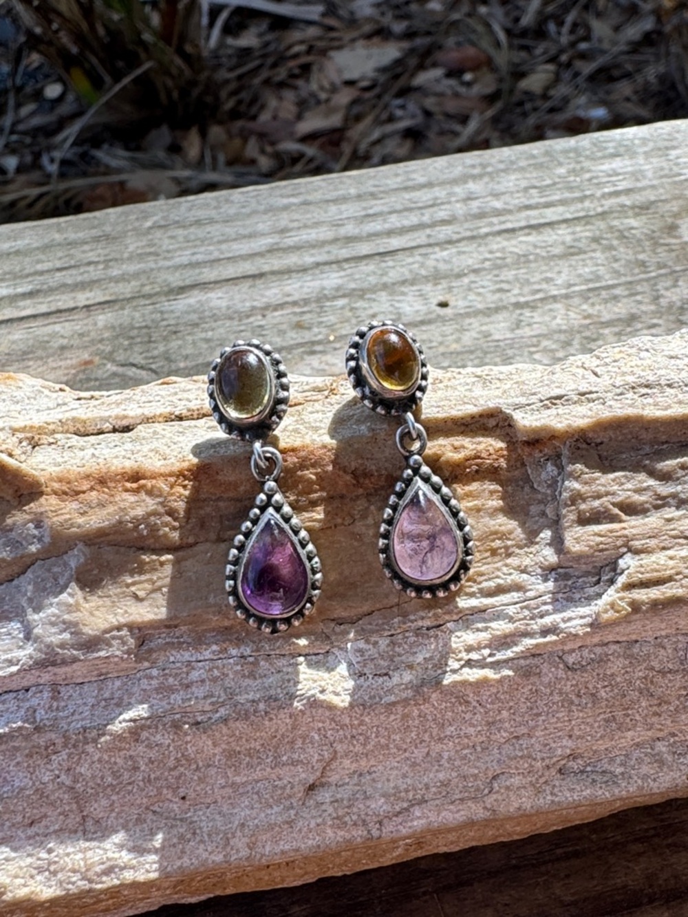 Sterling Silver Earrings with Citrine and Amethyst